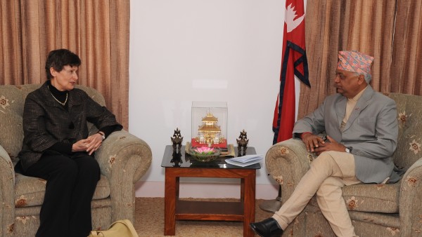 High Representative for Disarmament Affairs Angela Kane meeting with Minister for Foreign Affairs Madhav Prasad Ghimire